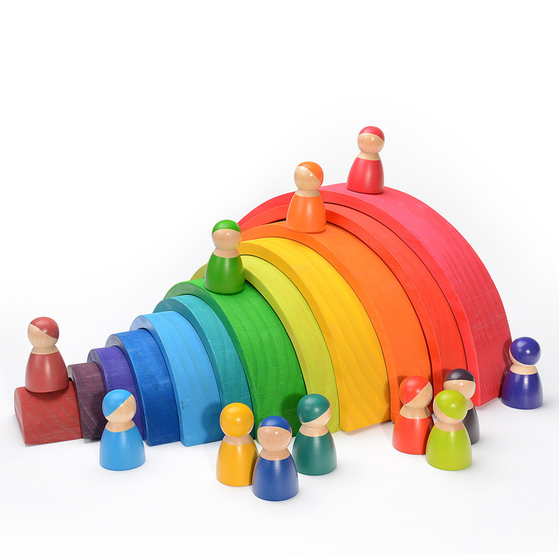 Wooden Blocks Stacking - Wooden Rainbow Block Colorful Stacking Building