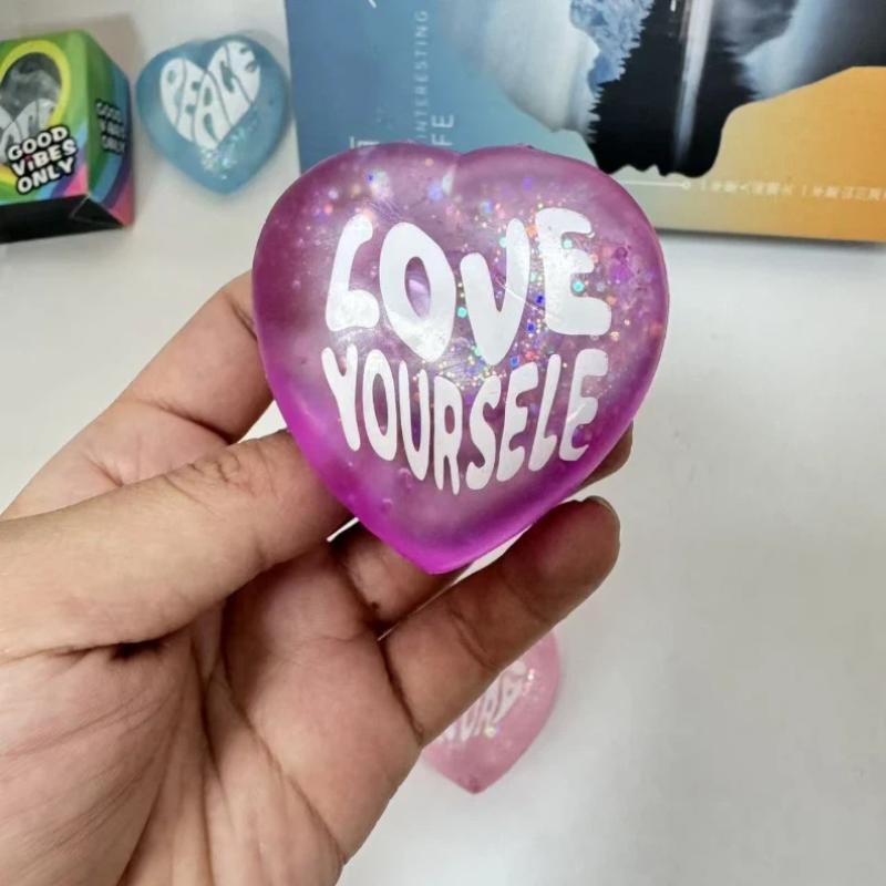 Kids Toys Quotes - 1pcs Glitter Heart Shaped Squeeze Toys