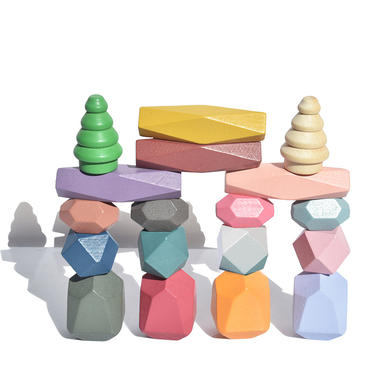 Wooden Blocks Stacking - 18 Pcs Wooden Stacking Rocks Building