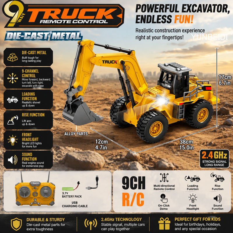 Kids' Toys Channel - 9 Channel RC Excavator Truck 2.4G