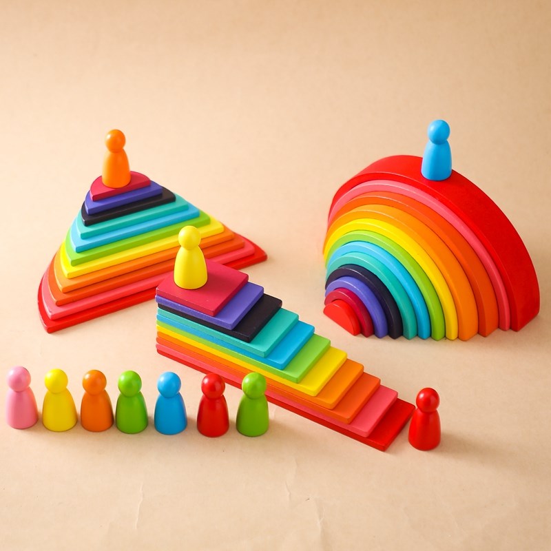 Wooden Blocks Stacking - Montessori Wooden Block Toys Baby Building