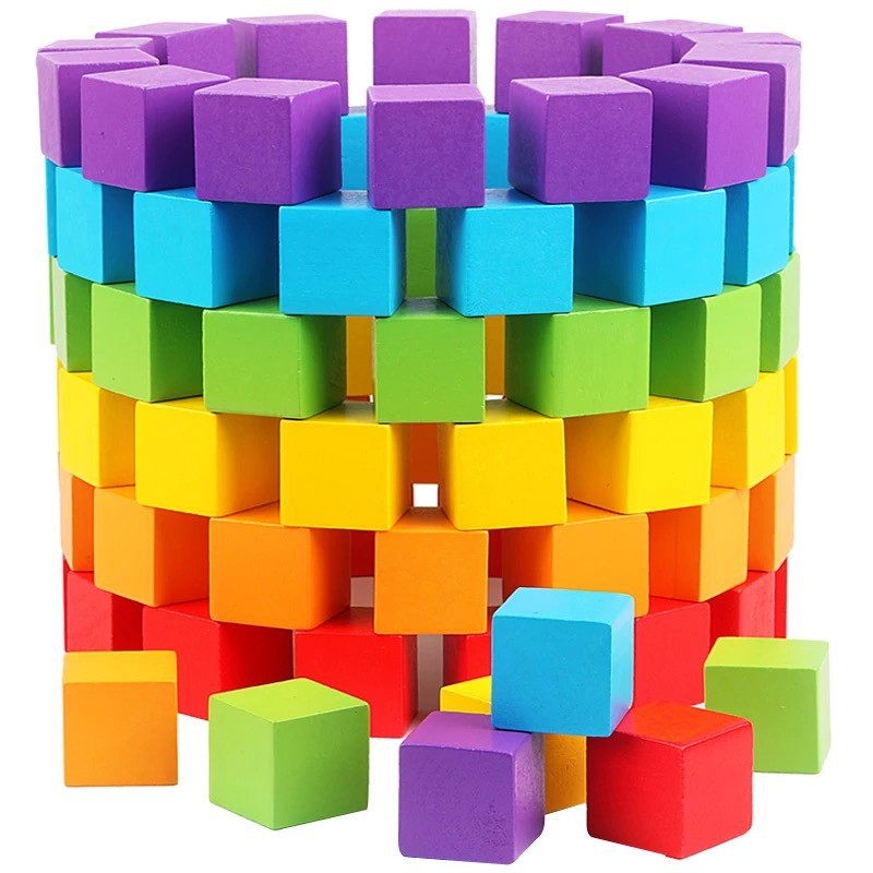 Wooden Blocks Stacking - 30Pcs/lot 2X2CM Wooden Colorful Cubes Building