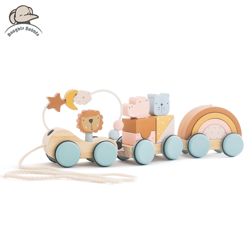 Wooden Blocks Stacking - Wooden Montessori Toys Animal Block Train