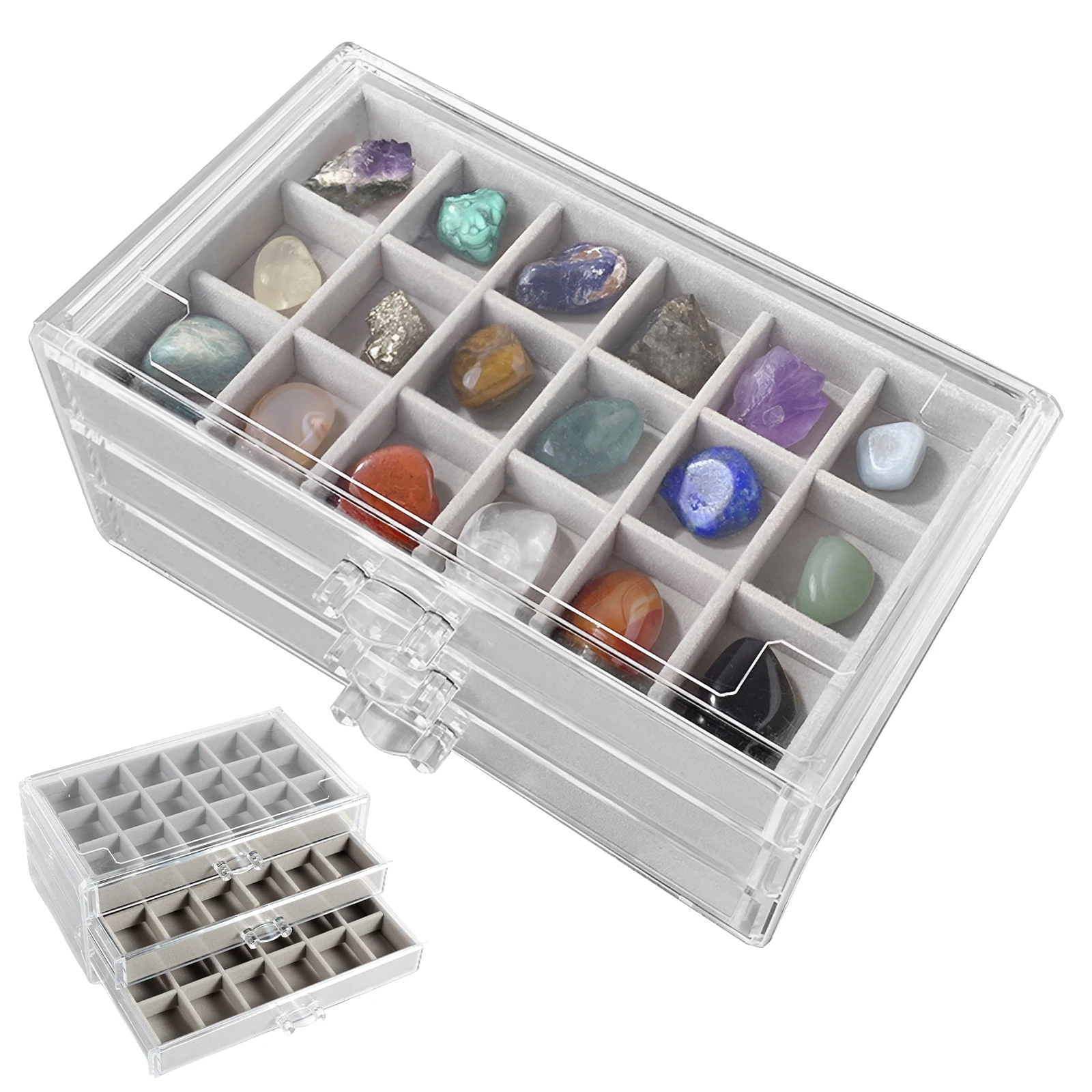 Kids Toys Drawers - Rock Display Case 3 Drawers Rock