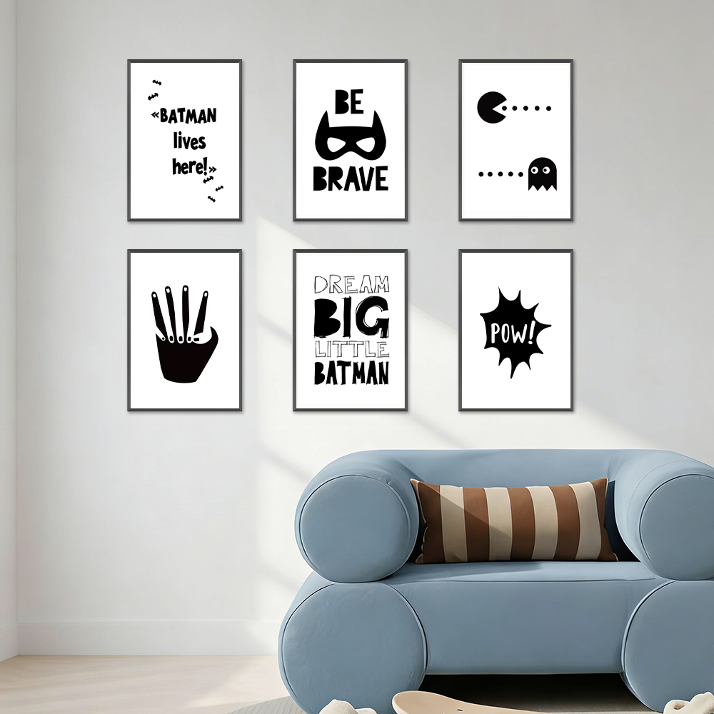 Kids Toys Quotes - Black and White Superheroes Minimalist Poster