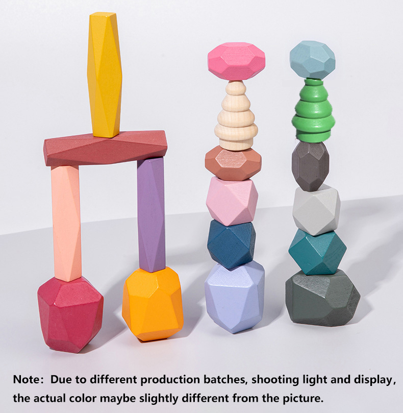 18 Pcs Wooden Stacking Rocks B - Wooden Blocks Stacking 评论和价格