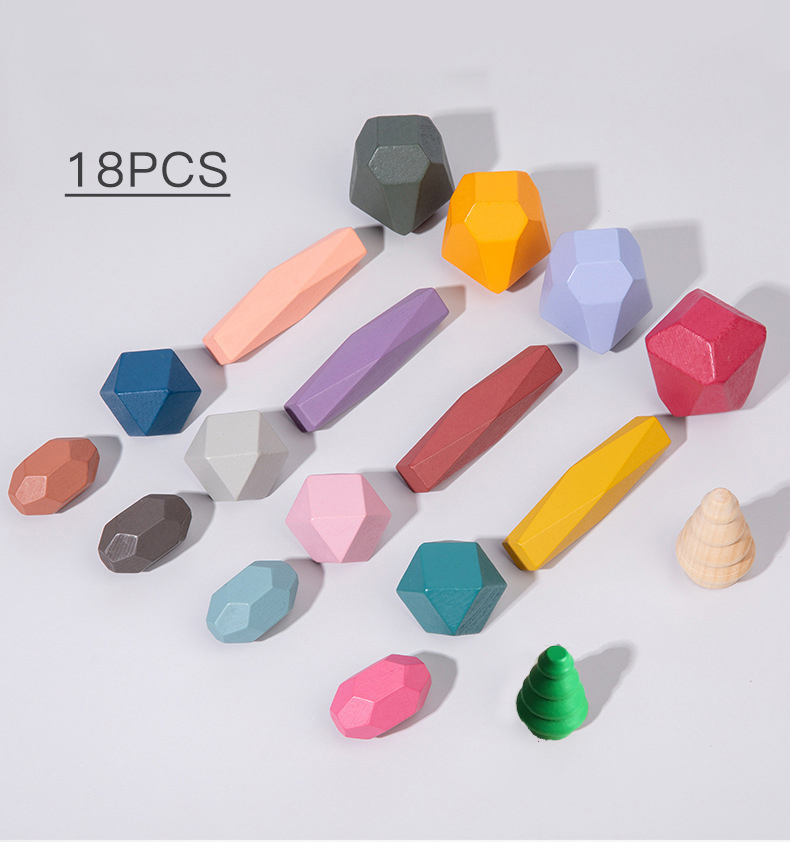 18 Pcs Wooden Stacking Rocks B - Wooden Blocks Stacking 评论和价格