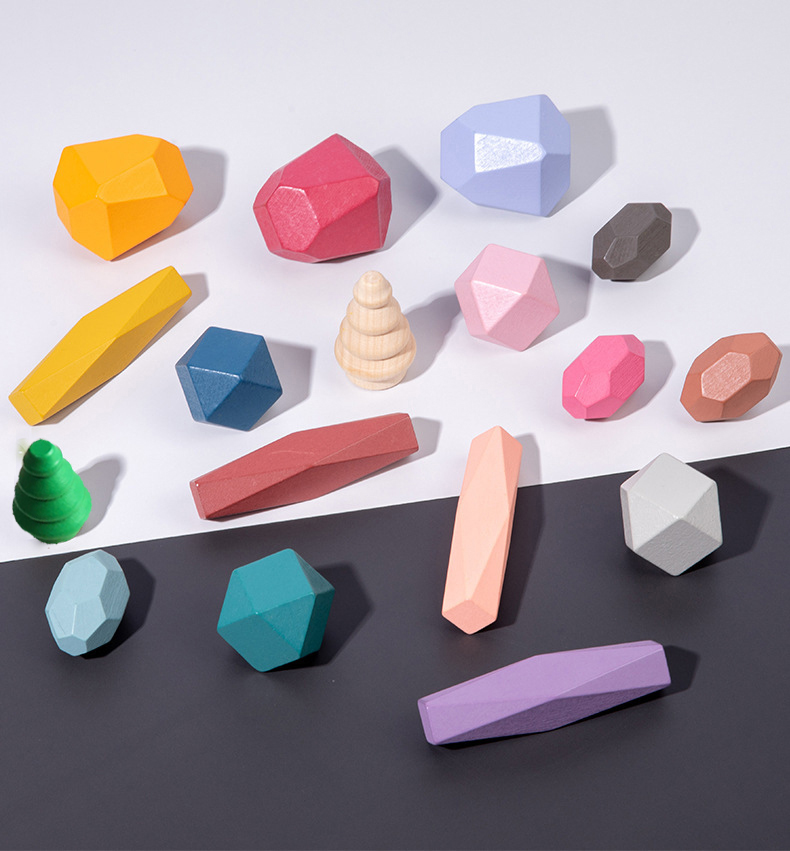 18 Pcs Wooden Stacking Rocks B - Wooden Blocks Stacking 评论和价格