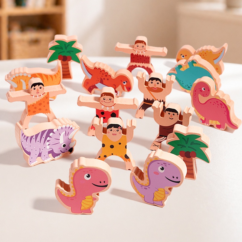 Primitive Dinosaur Balance Sta - Wooden Blocks Stacking 评论和价格