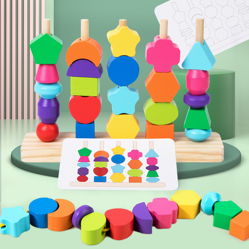 Montessori Wooden Beads Sequen - Wooden Blocks Stacking 评论和价格