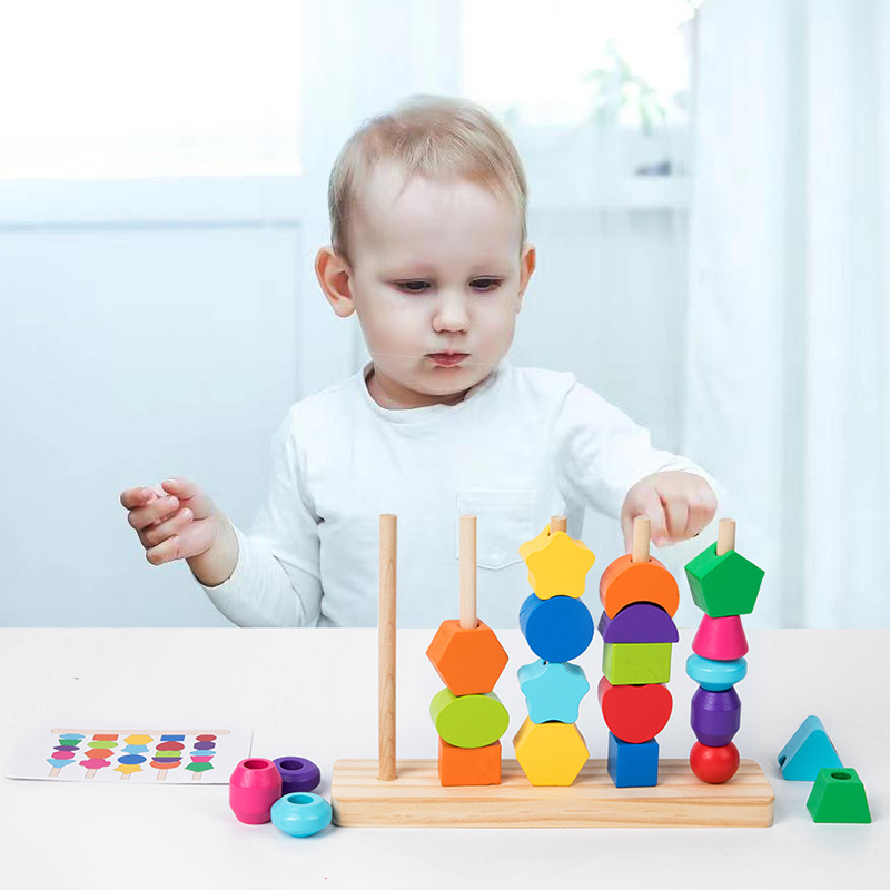 Montessori Wooden Beads Sequen - Wooden Blocks Stacking 评论和价格