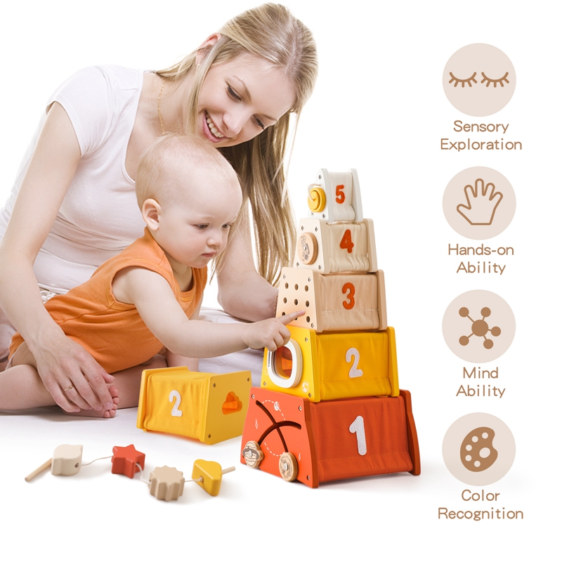 Kids Wooden Montessori Toys Th - Wooden Blocks Stacking 评论和价格